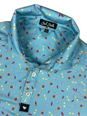 Bad Birdie Golf Polo Mens Small Blue Boats Marina Pattern Performance Stretch